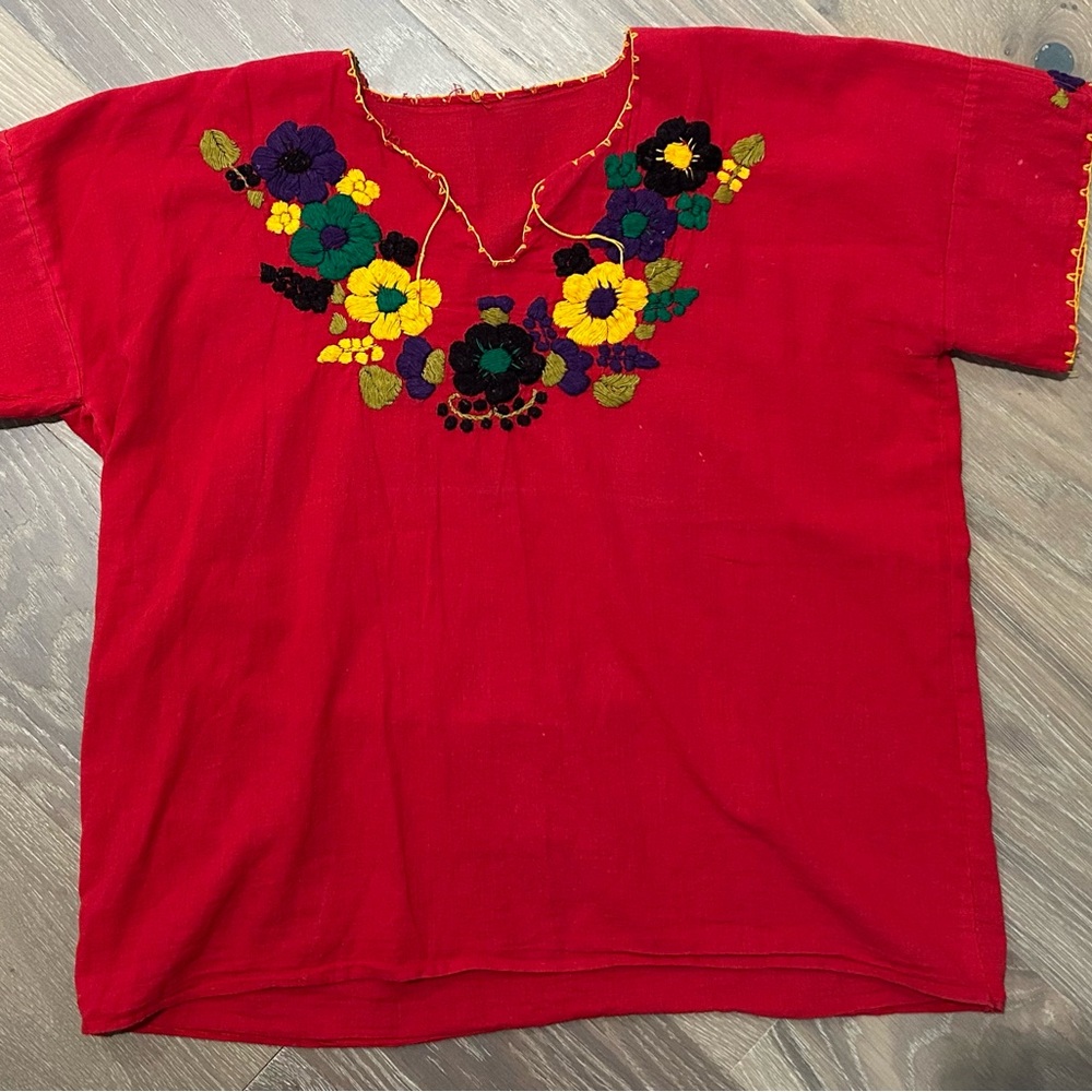 Red Embroidered Handmade Floral Top